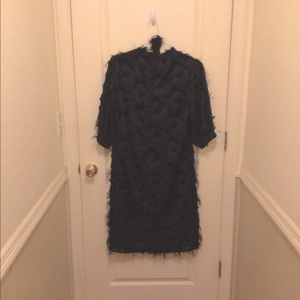 Black eyelash material belted Dress